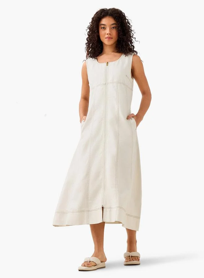 لي كوبر Lee Cooper Denim Midi Dress with Zip Closure